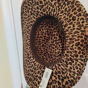 Brown and Black Leopard Print Hat with Wide Brim